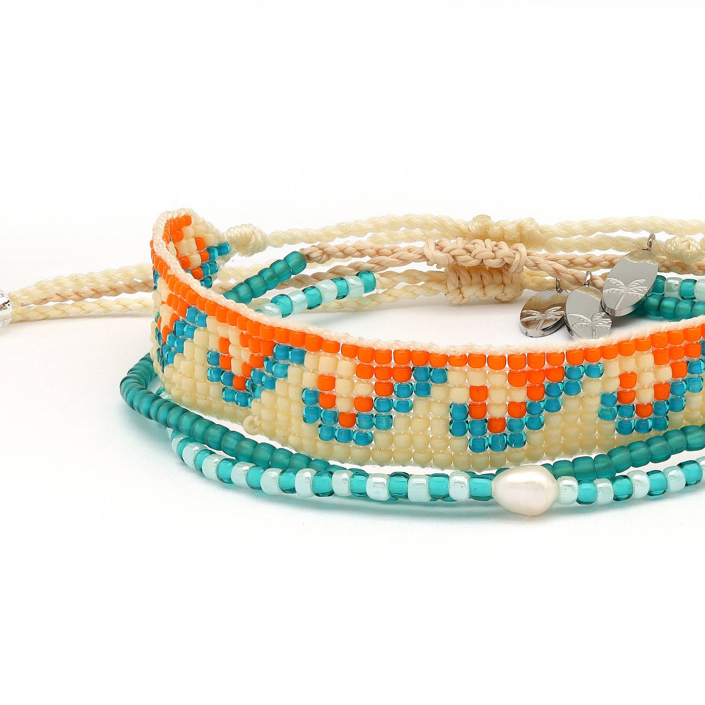 Tropical Swells Bracelet Set, Adjustable Orange Bracelet