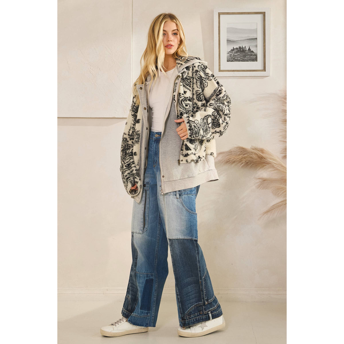 TERRY FLEECE MIX ZIP FRONT JACKET
