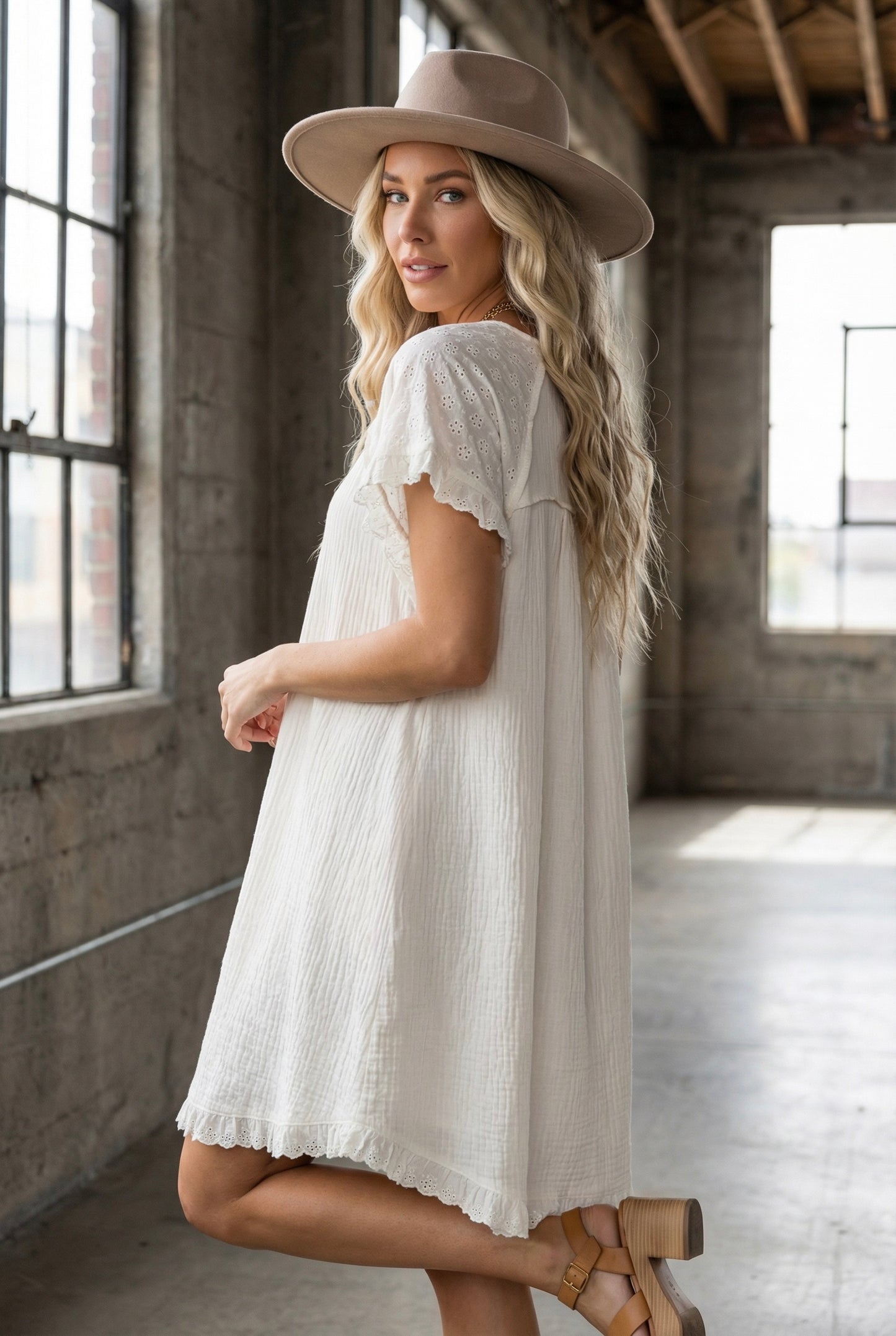 Umgee Eyelet Cotton Gauze Dress