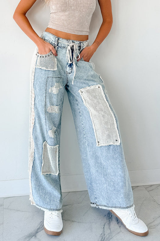 PREORDER- POL Wide Leg Patch Jeans