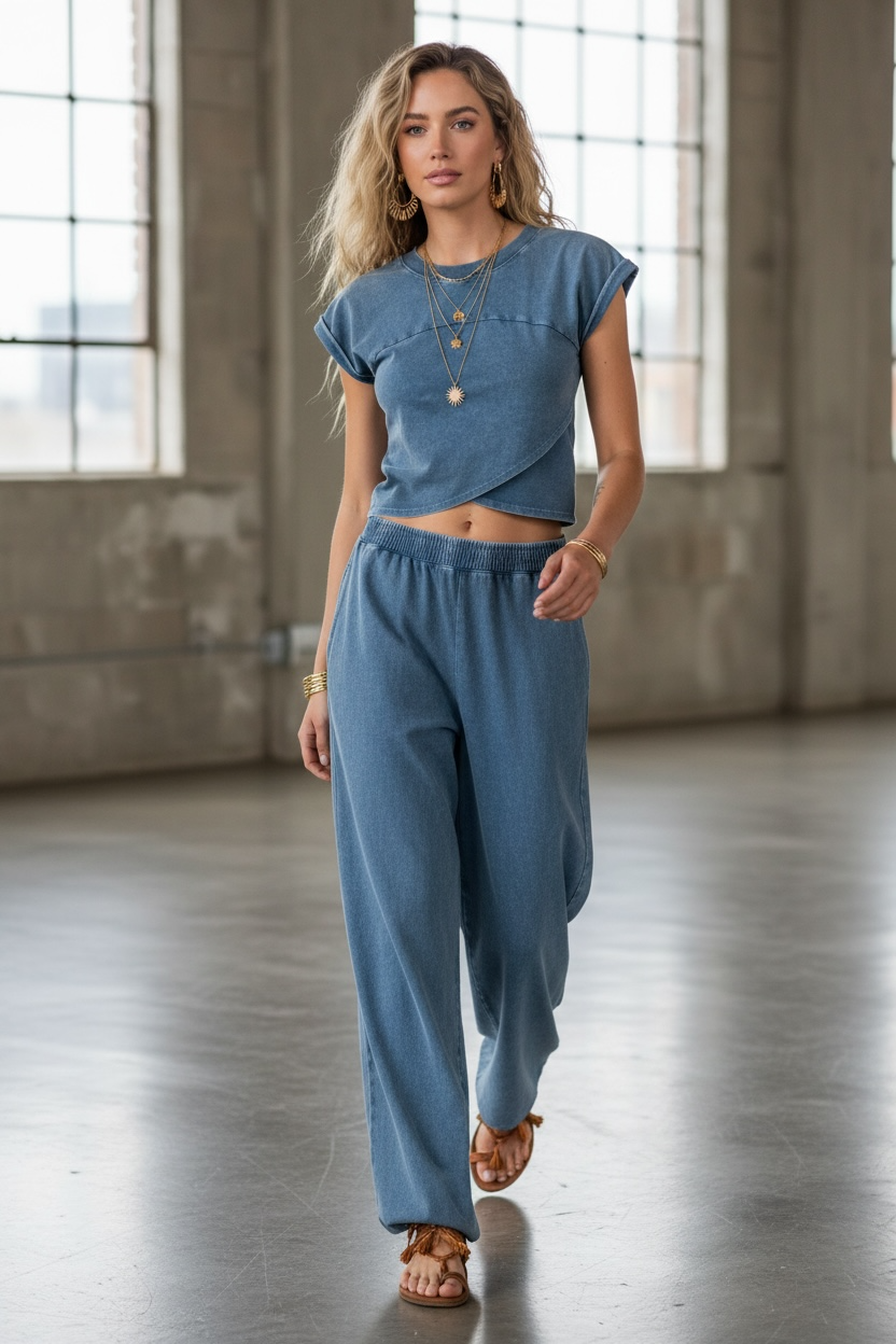 Washed Crop Top & Jogger Set