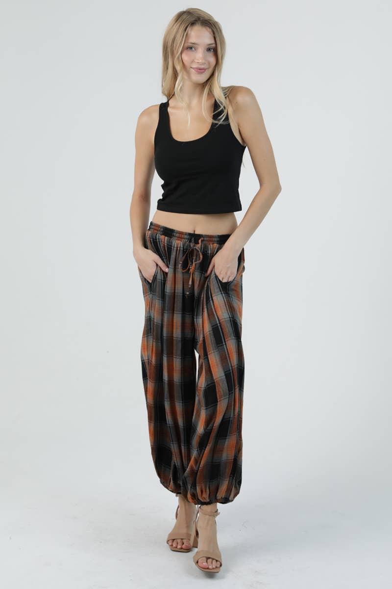 B3881-SC10 PLAID BALLOON PANTS