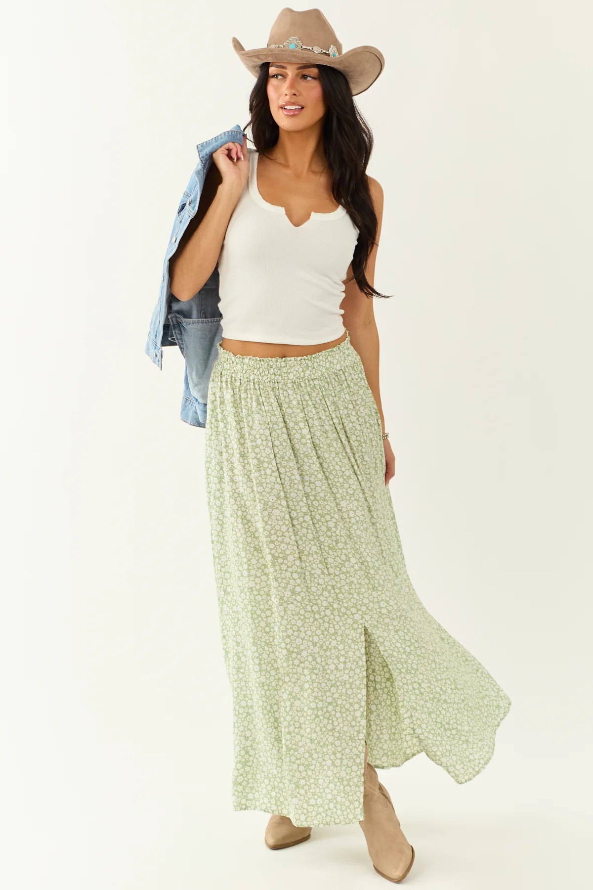 Angie Floral Slit Maxi Skirt