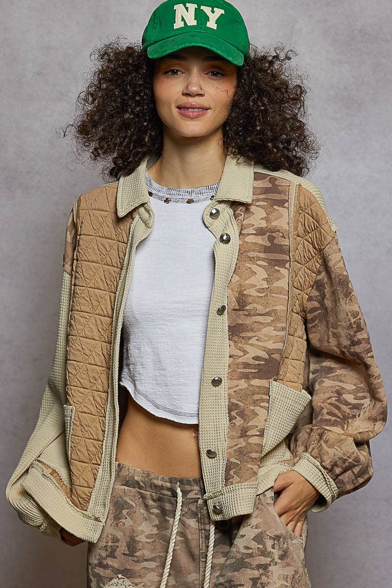 Floral Animal Print Contrast Color Block Quilted Jacket SALE