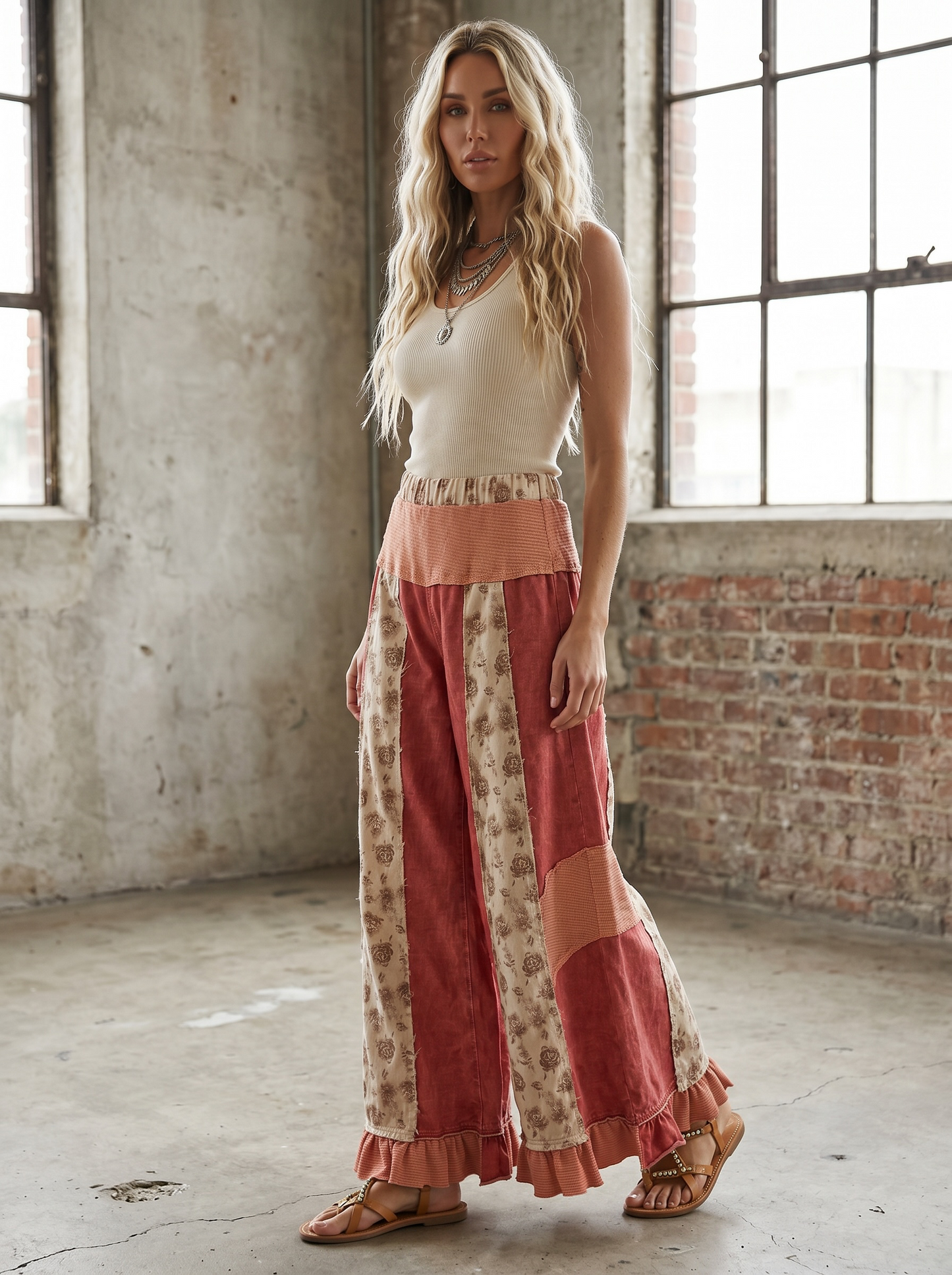 POL French Terry Ruffle Hem Pants
