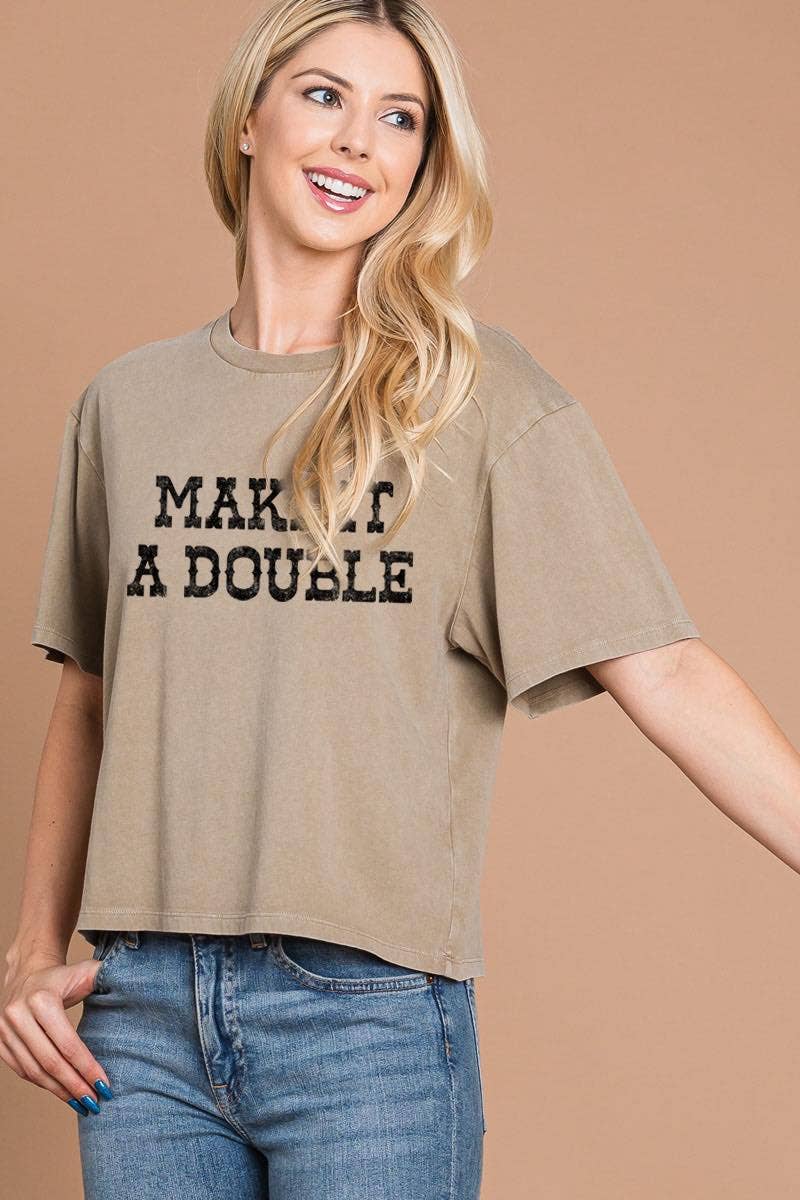 Make It A Double Graphic S/S Washed Faux Crop Top