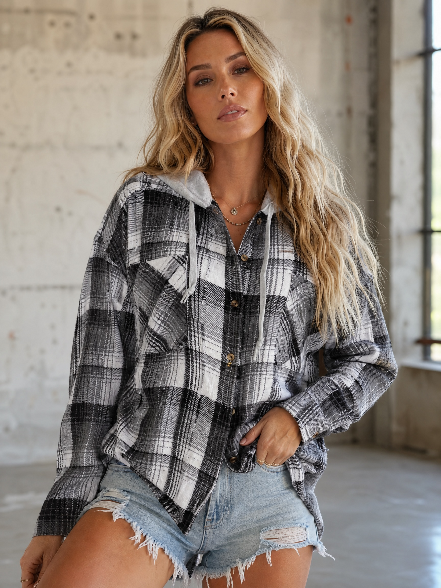 Very J Plaid Hoodie