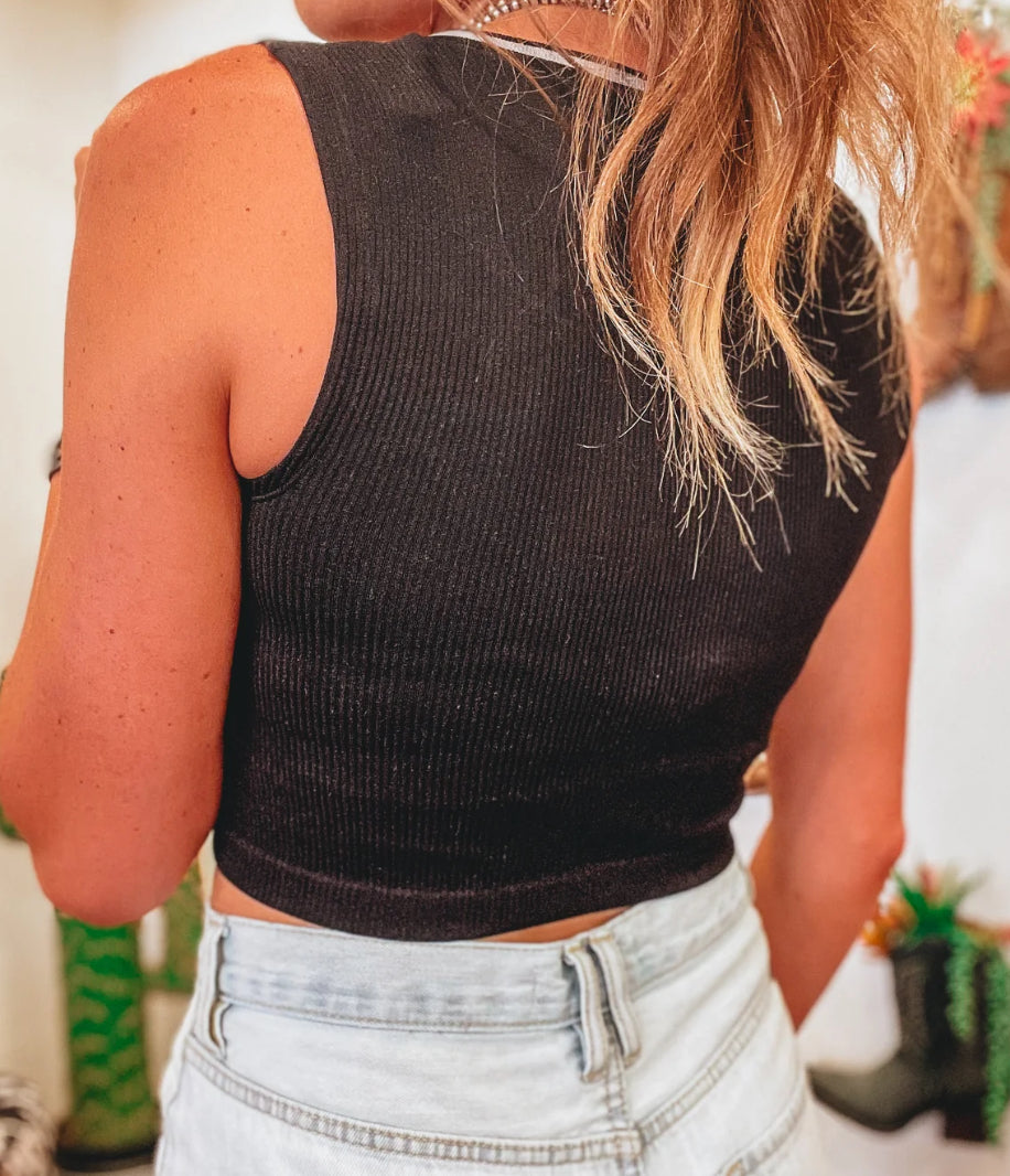 Contrast Stitch Crop Top