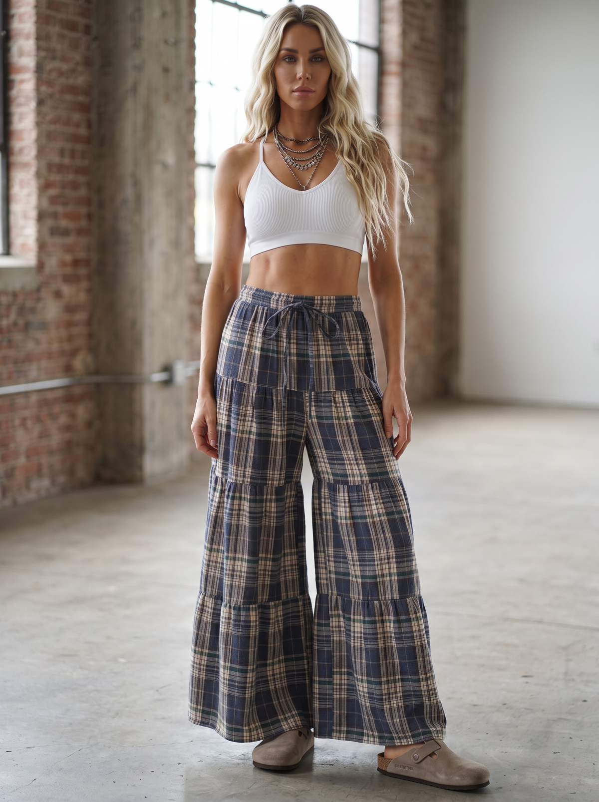 Plaid Wide Leg Pants