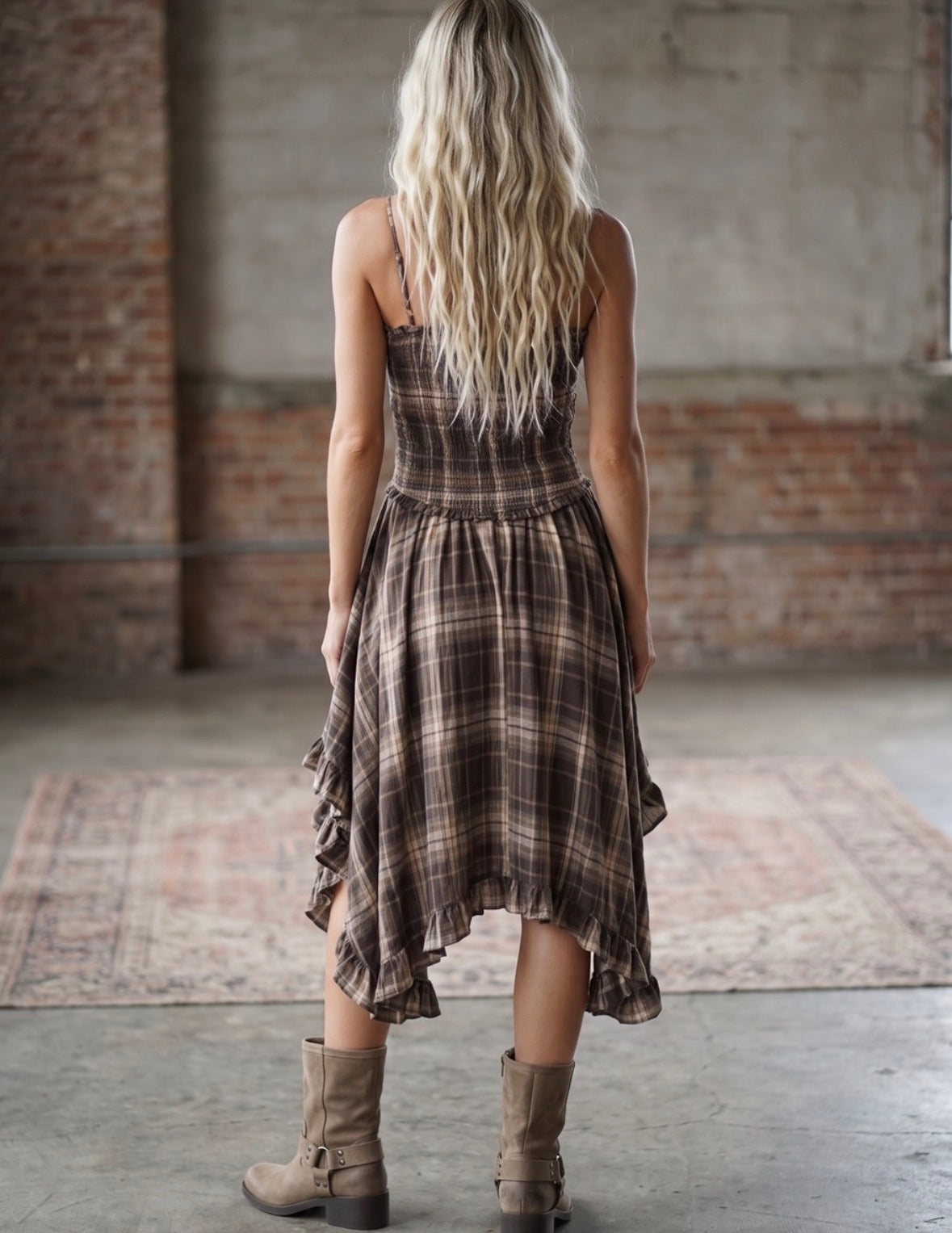 Plaid Smocked Midi Dress