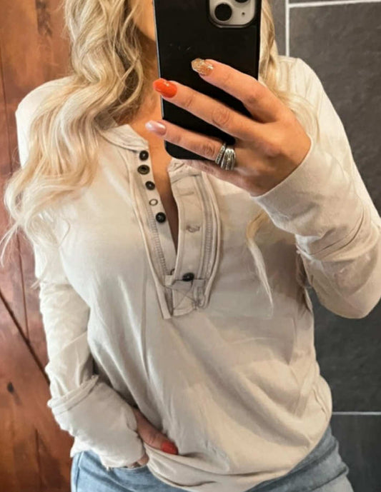 Mixed Button Thumb Hole Top