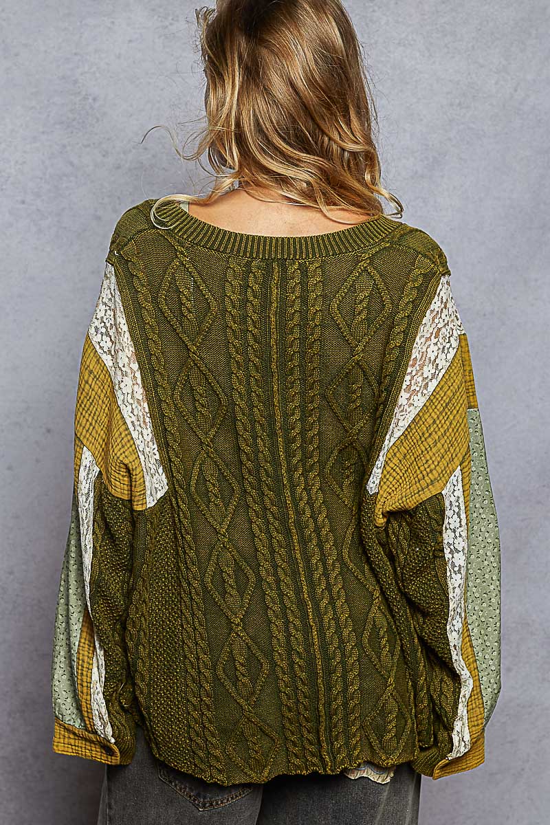 POL Cable Knit V Neck Sweater