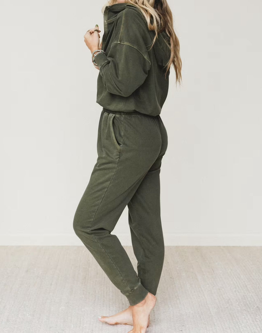 Washed 1/2 Zip Jumpsuit