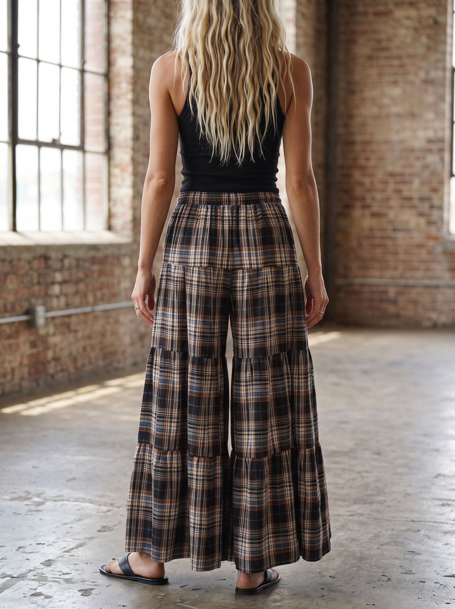 Plaid Wide Leg Pants
