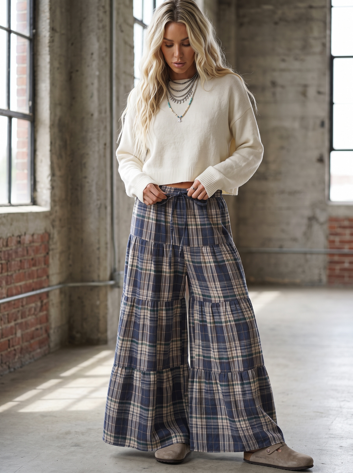 Plaid Wide Leg Pants