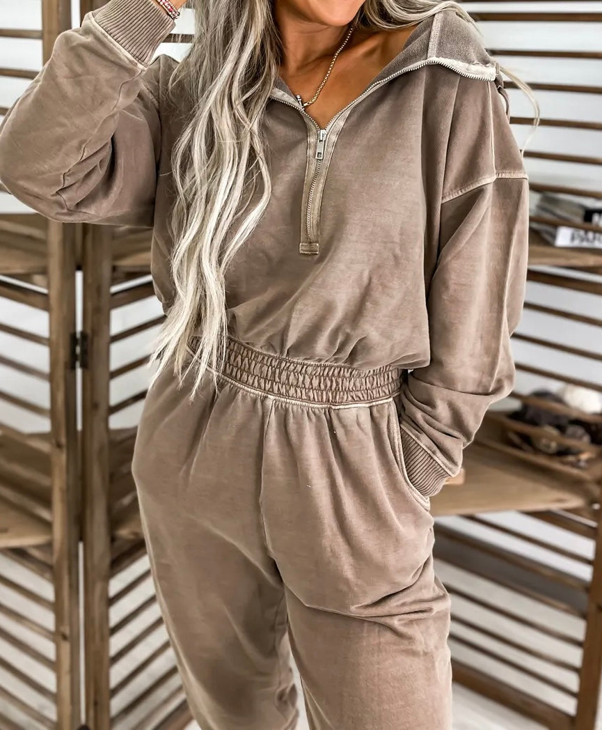 Washed Hoodie Jumpsuit