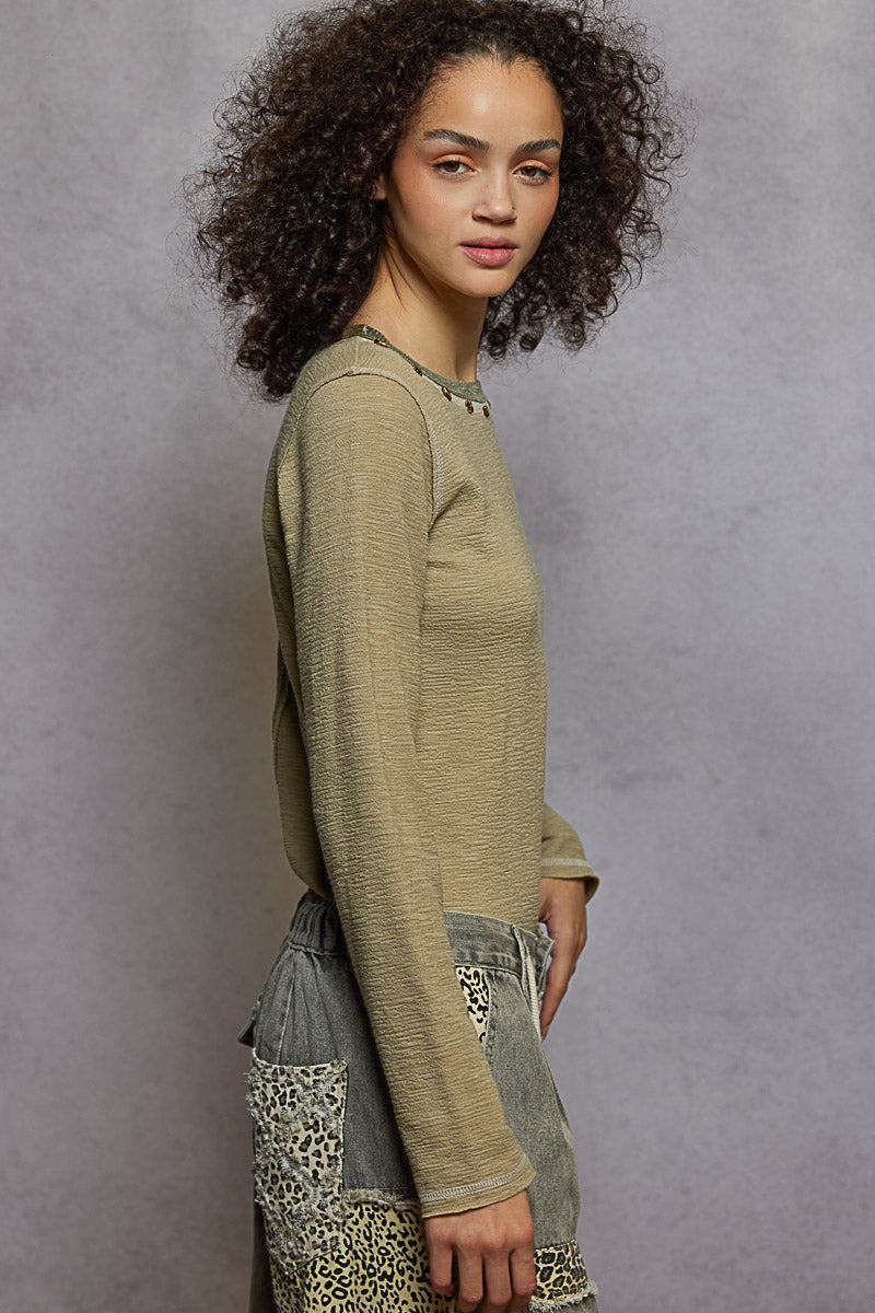 PREORDER- POL Studded Long Sleeve Top