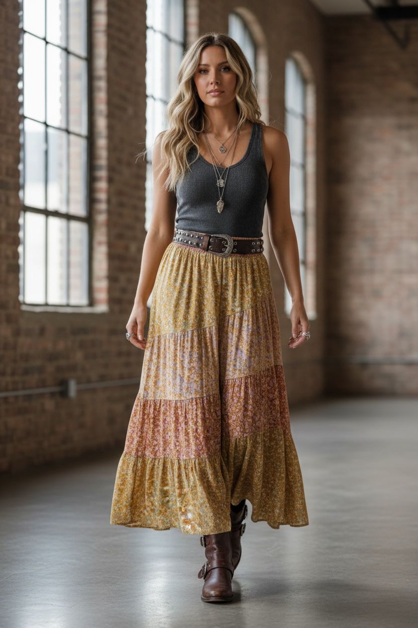 Angie Boho Maxi Skirt