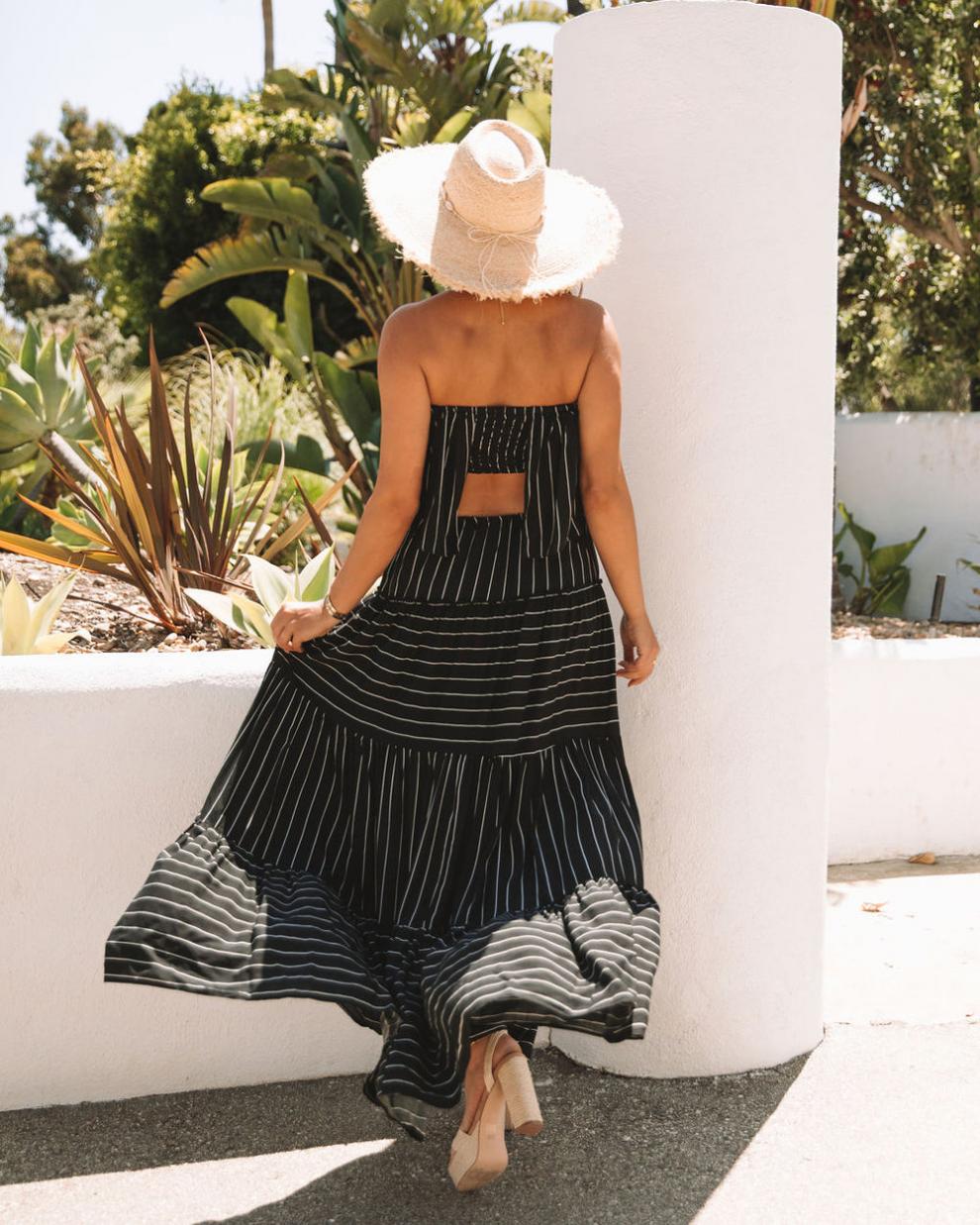 Pin Stripe Print Tube Maxi Dress