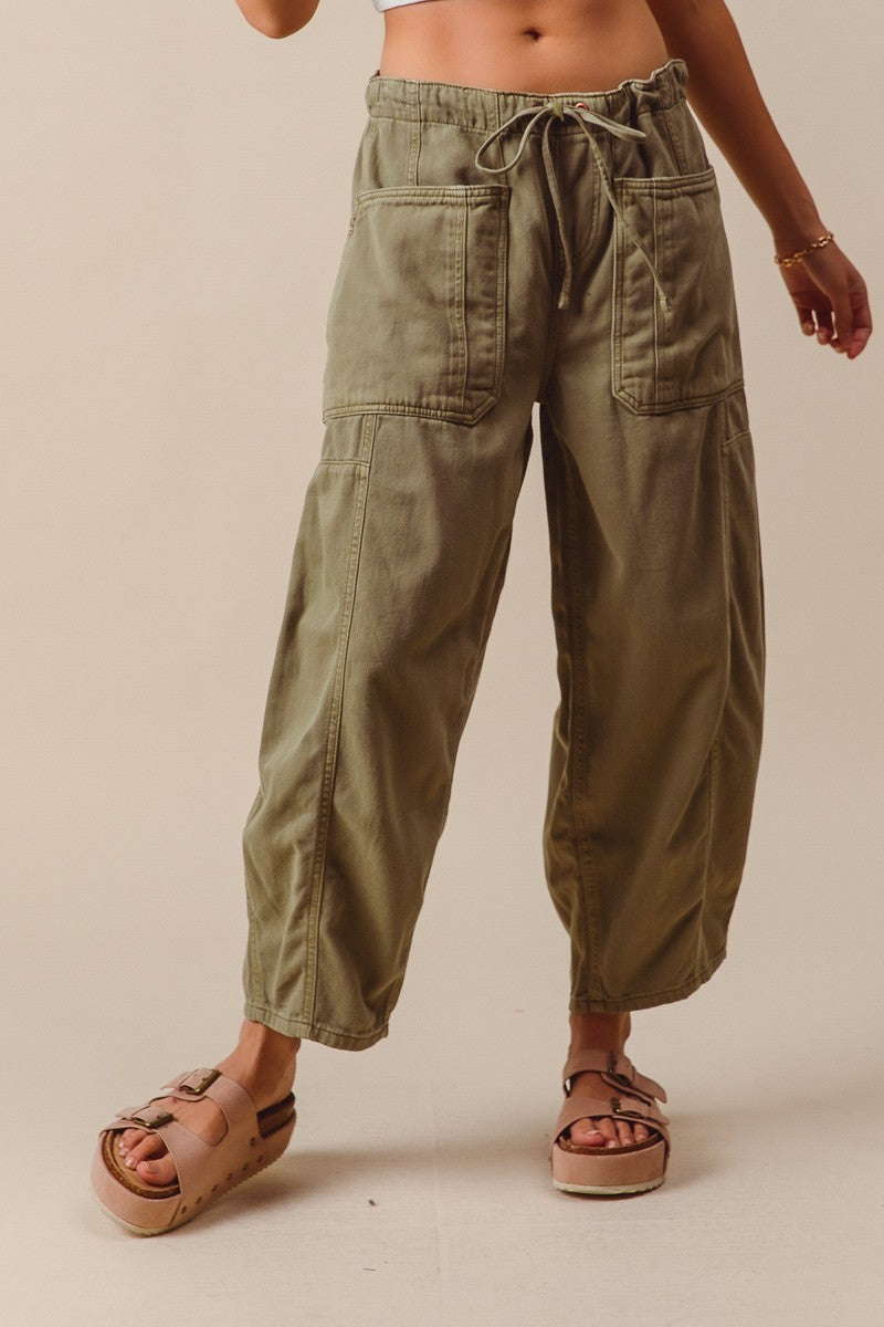 Mid Rise Barrel Wide Leg Pants