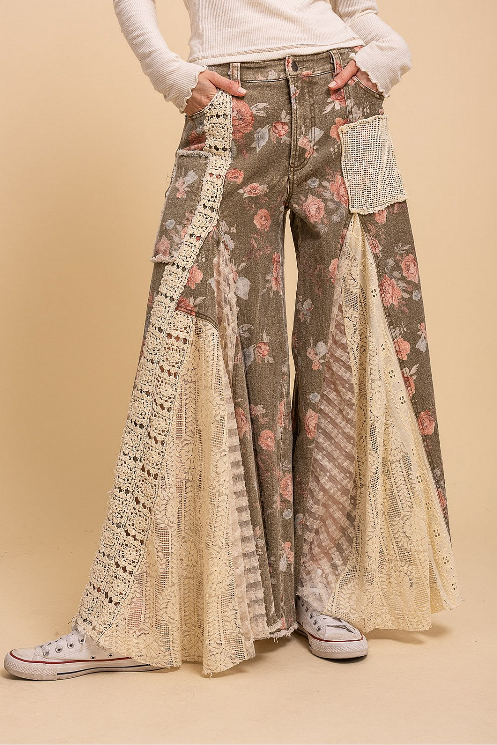 PREORDER - Floral Print Lace Panel Pants