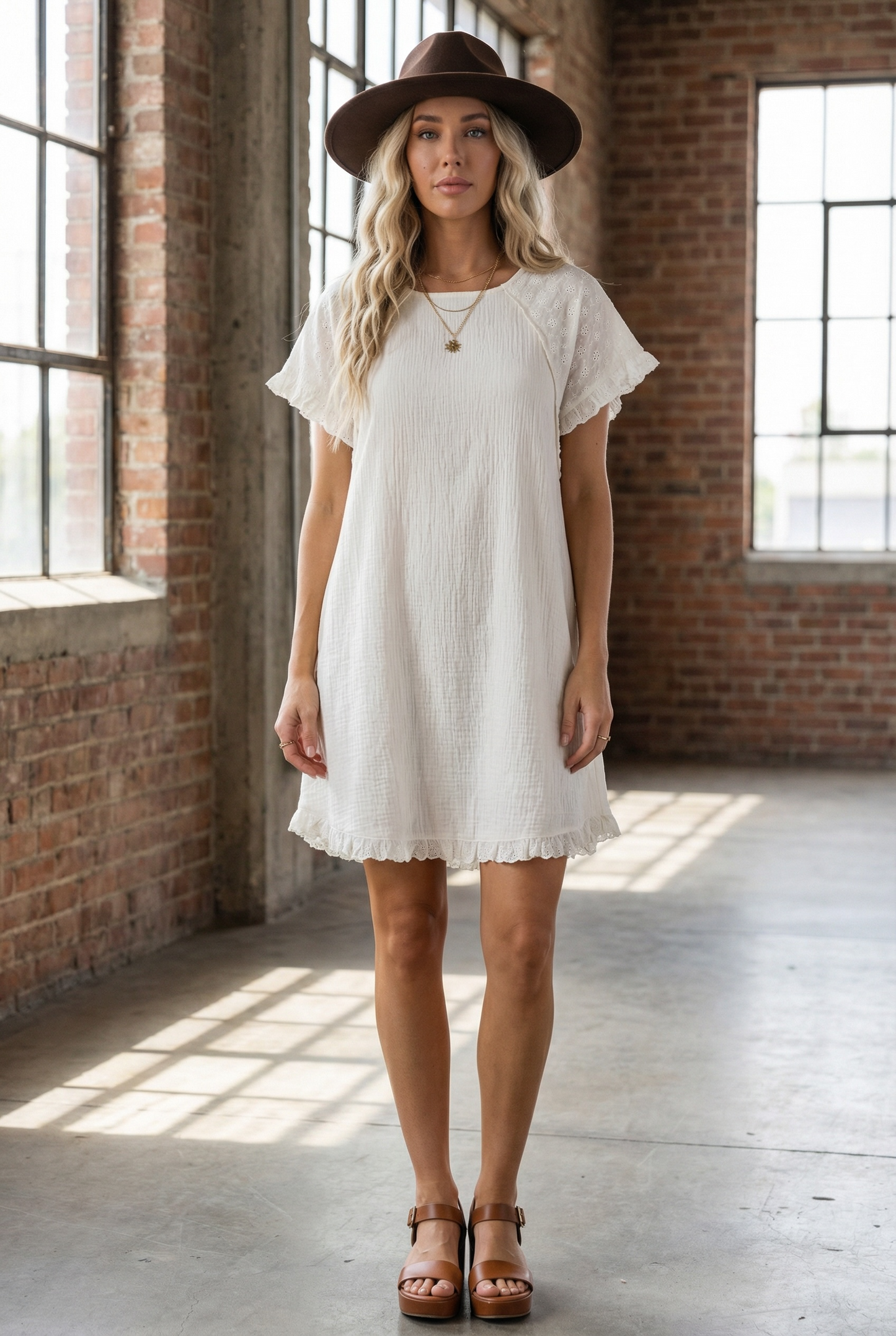 Umgee Eyelet Cotton Gauze Dress