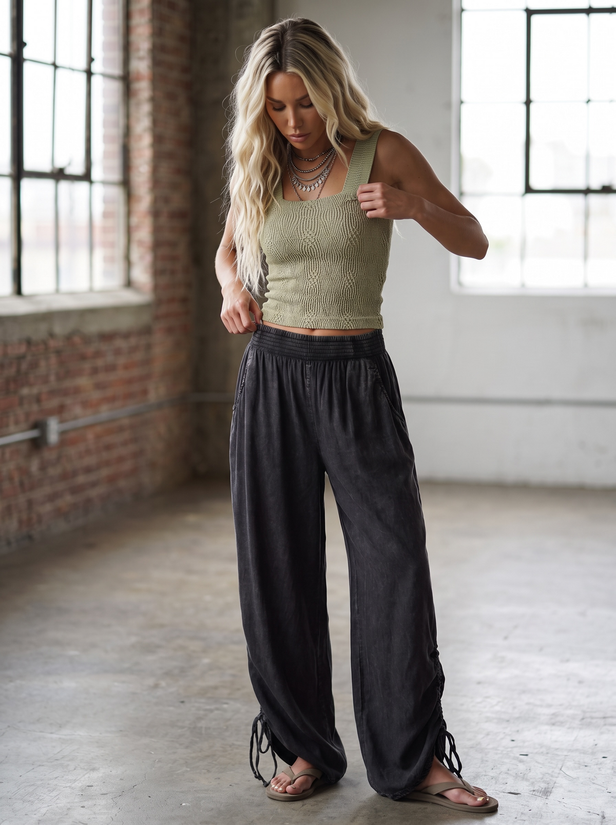 Acid Wash Cinched Pants