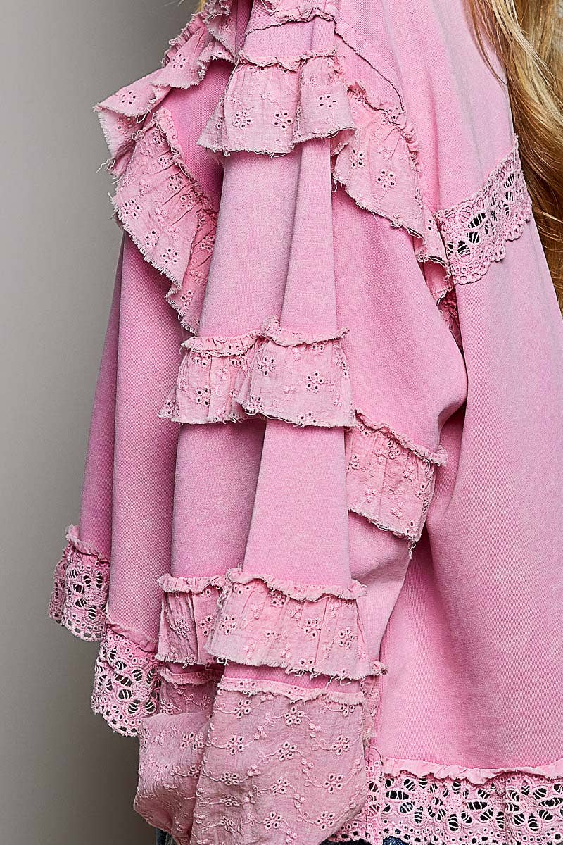 POL Eyelet Ruffle Sweatshirt