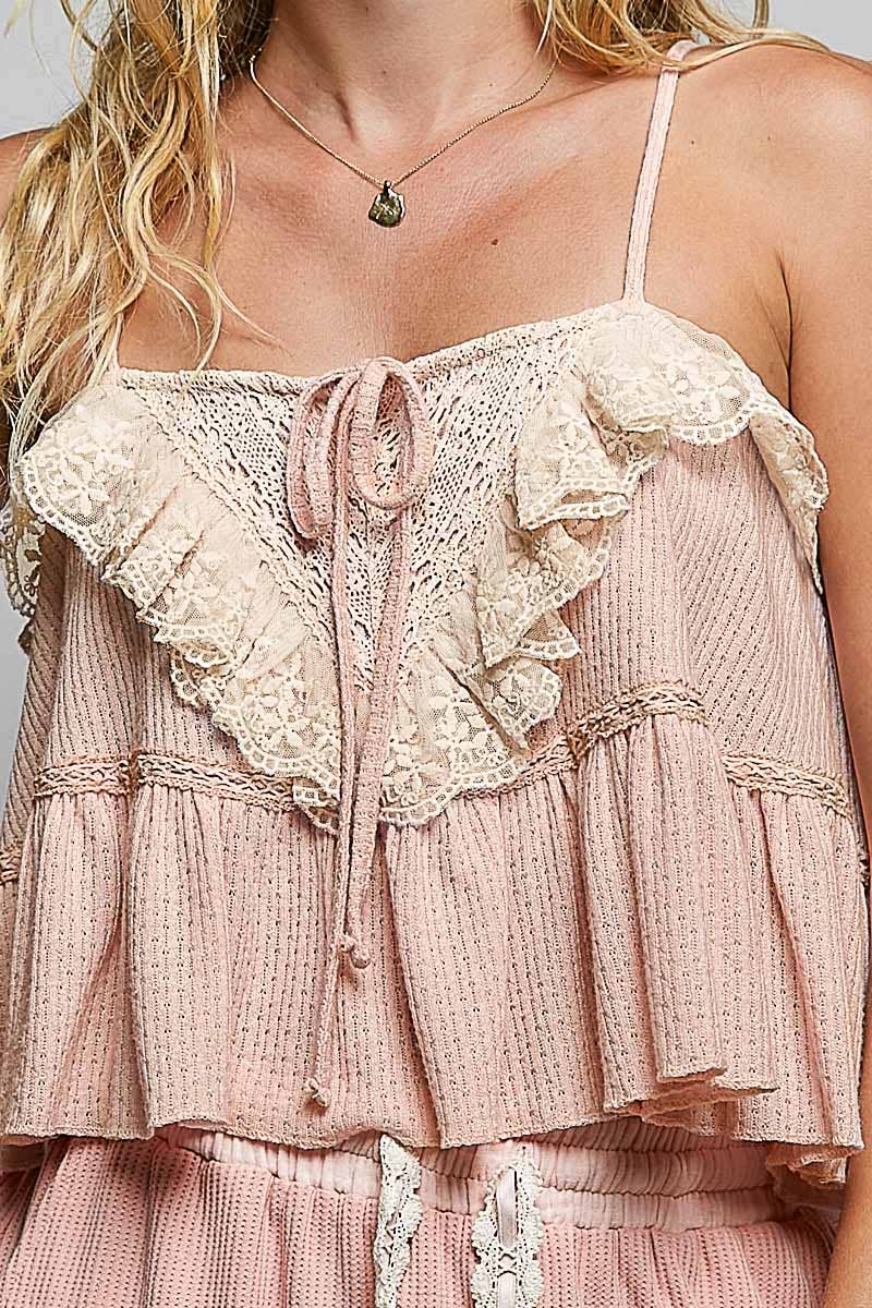 Romantic Lace Ruffle Tiered Cami Top