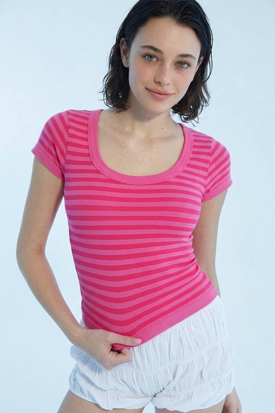 NS8538- Striped Scoop Neck Top