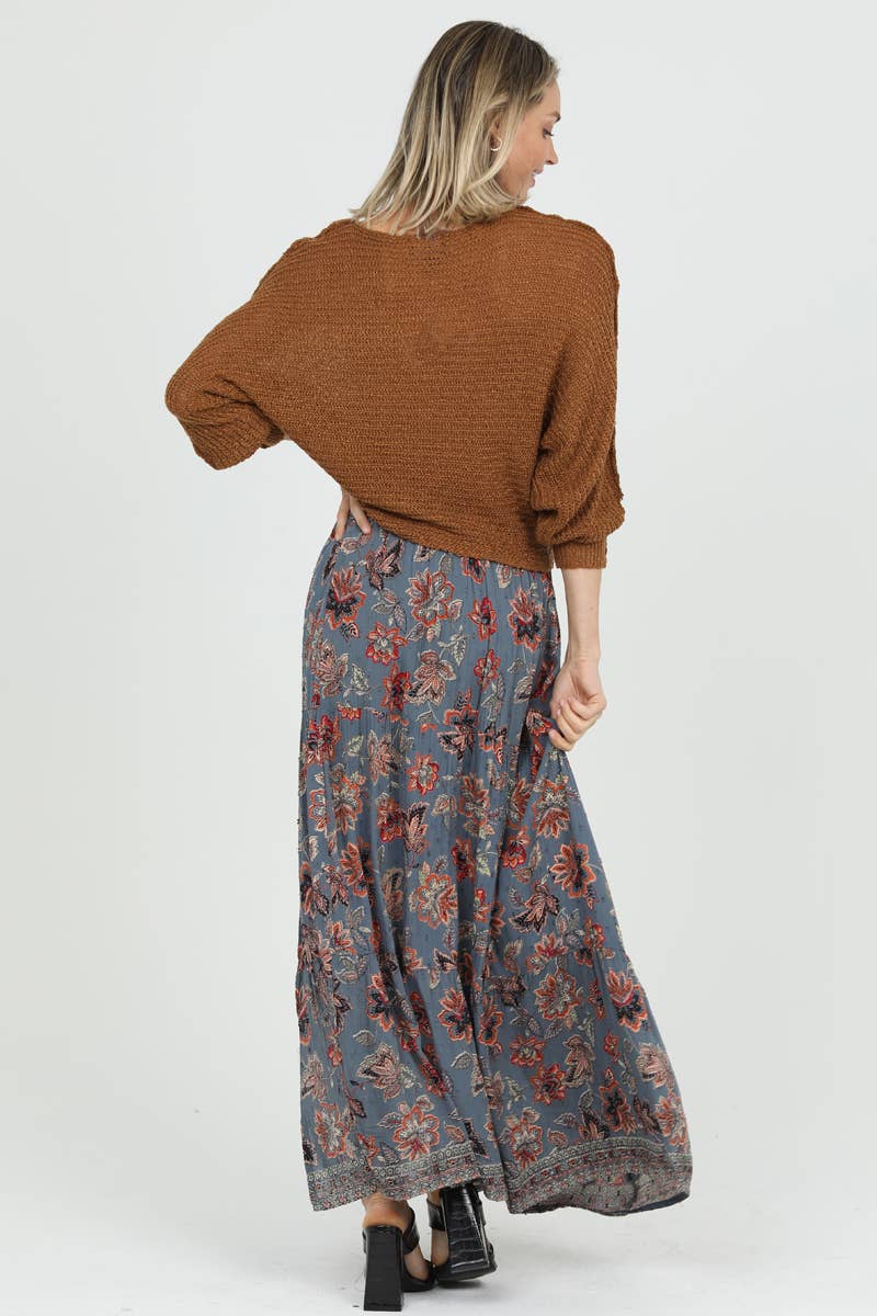 26N20-FR39 PRINTED MAXI SKIRT WITH HIGH SIDE SLIT