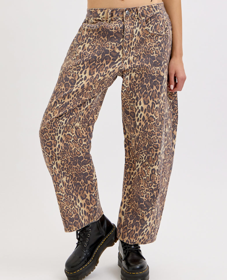 Cello Leopard Print Barrel Jeans
