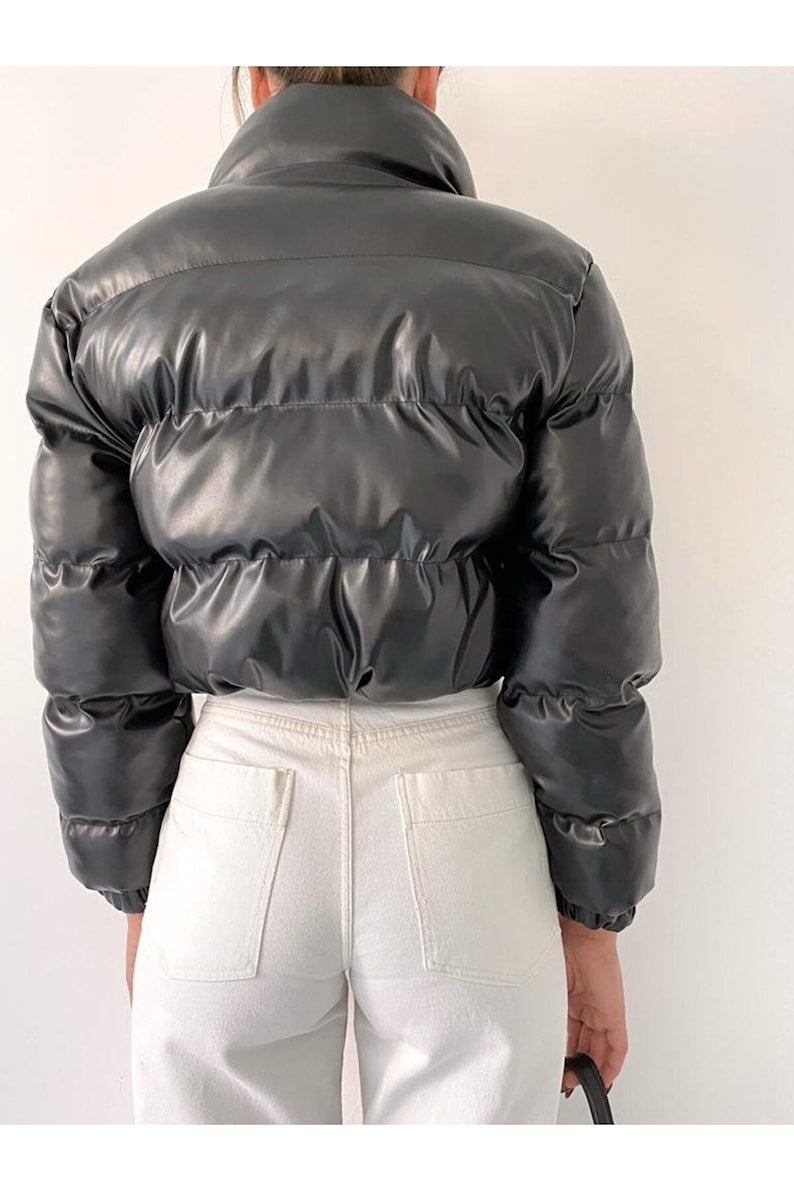 Faux Leather Puffer Jacket