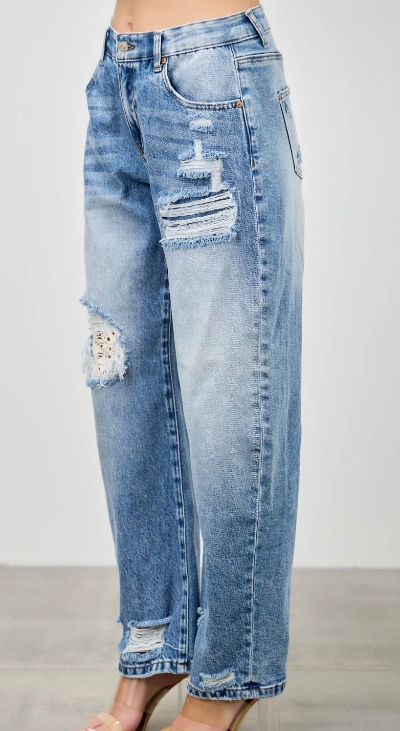Saige Crochet Barrel Jeans