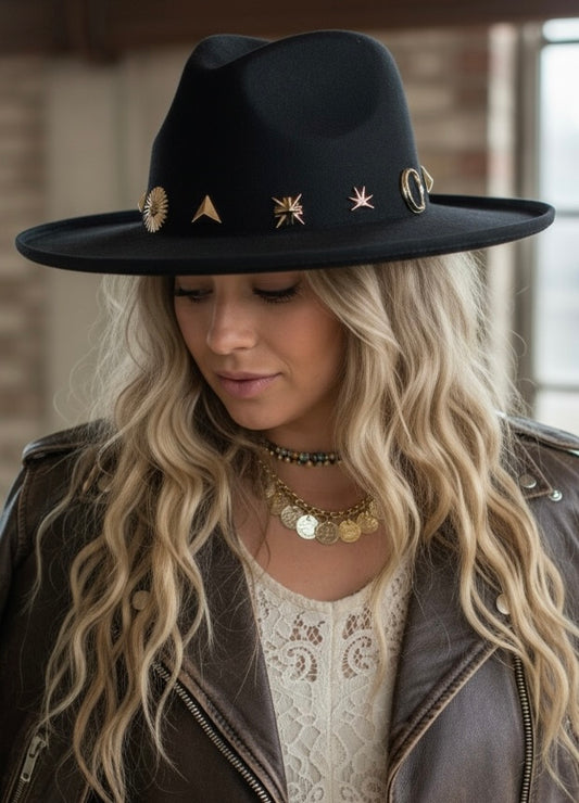 Mixed Metallic Charms Fedora Hat