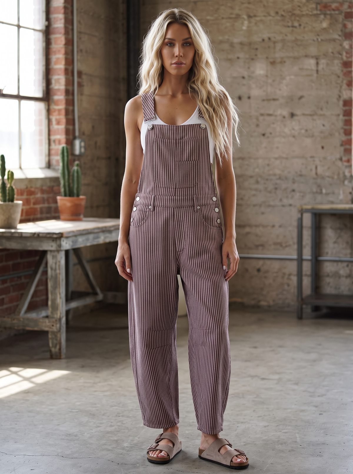 Eesome Striped Barrel Overalls