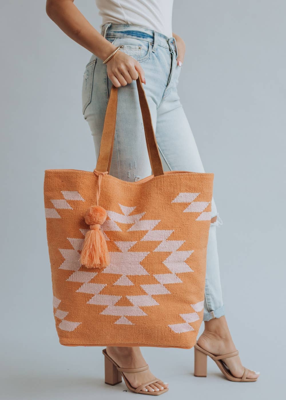 Orange & Lt. Pink Aztec Tote