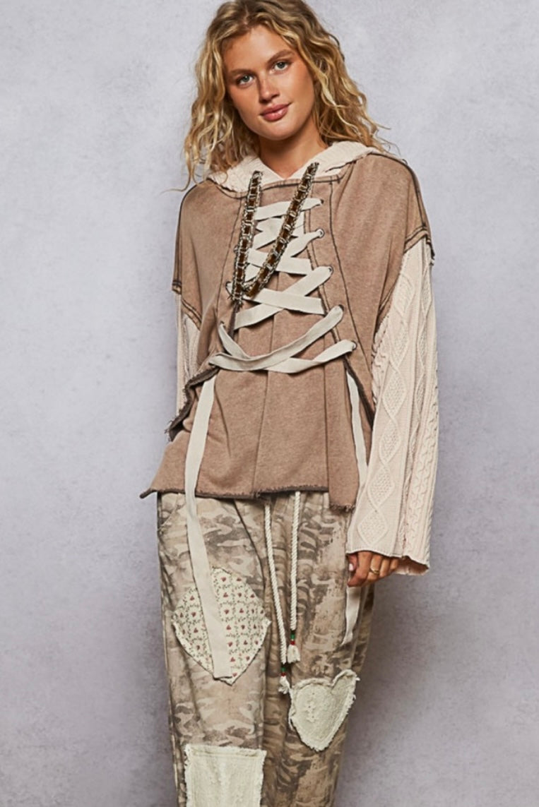 POL Lace Up Cable Hoodie