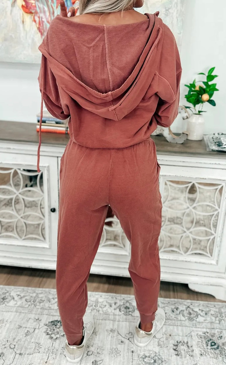 Washed Hoodie Jumpsuit