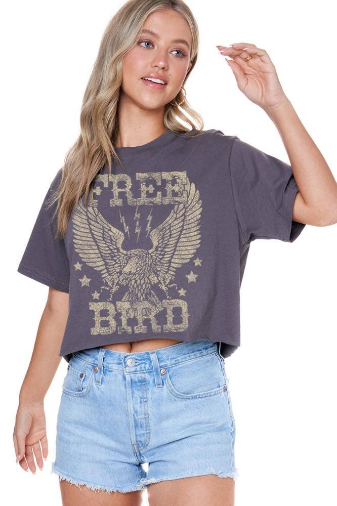 Free Bird Eagle Graphic S/S Faux Cropped Tee