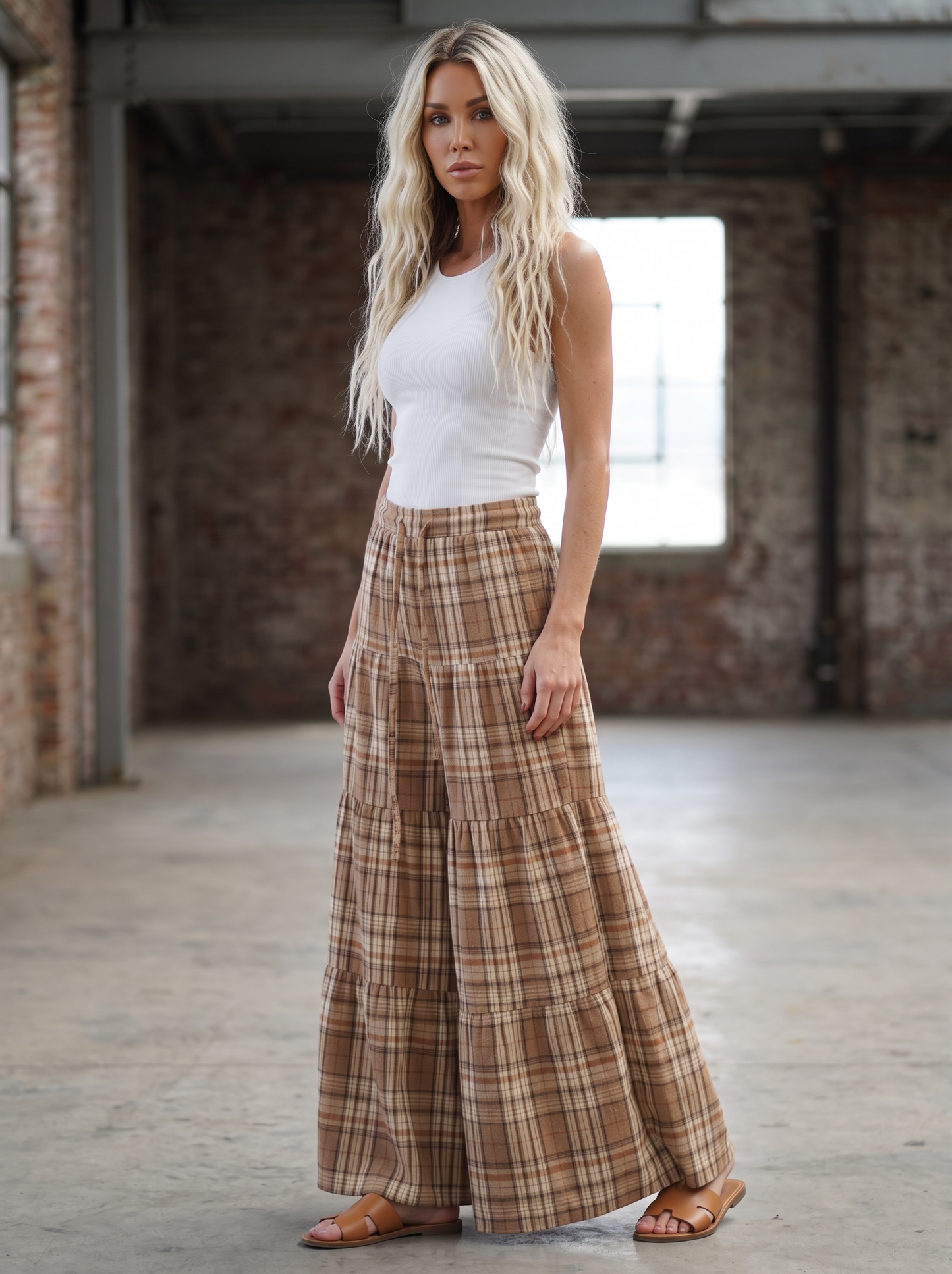 Plaid Wide Leg Pants