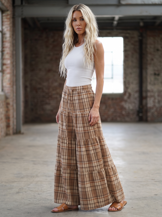 Plaid Wide Leg Pants