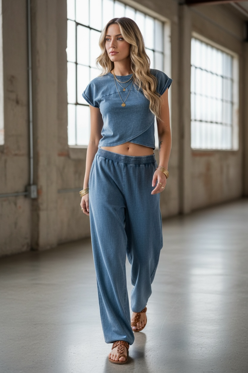 Washed Crop Top & Jogger Set