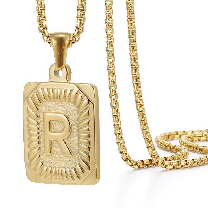 18K Gold Plated Stainless Steel Rectangle Initial Necklace