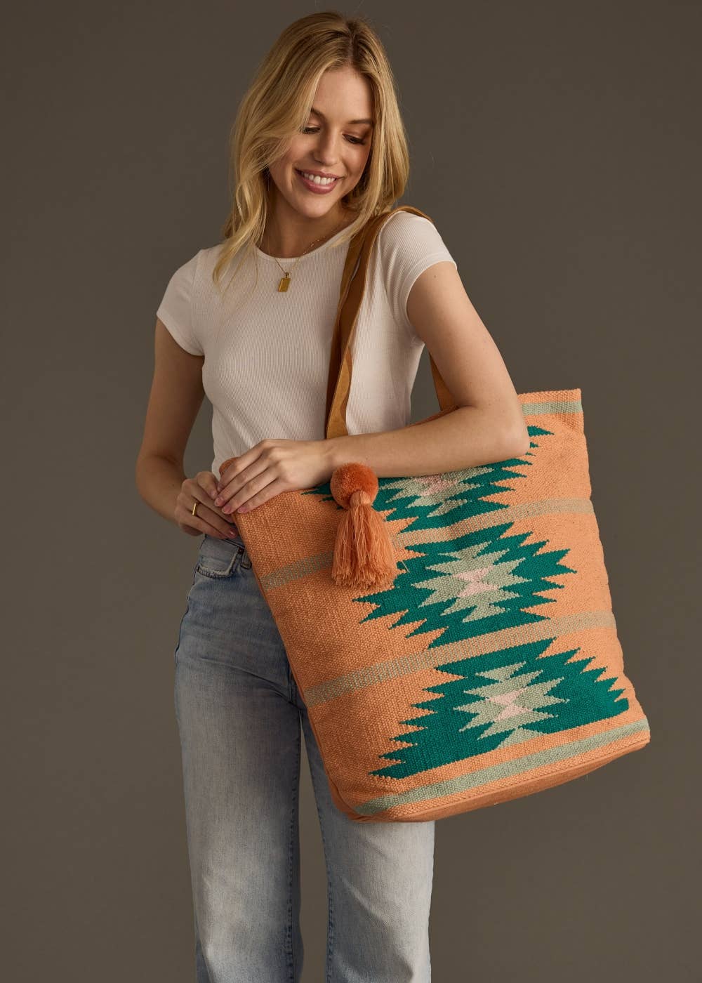 Orange, Green & Pink Aztec Tote