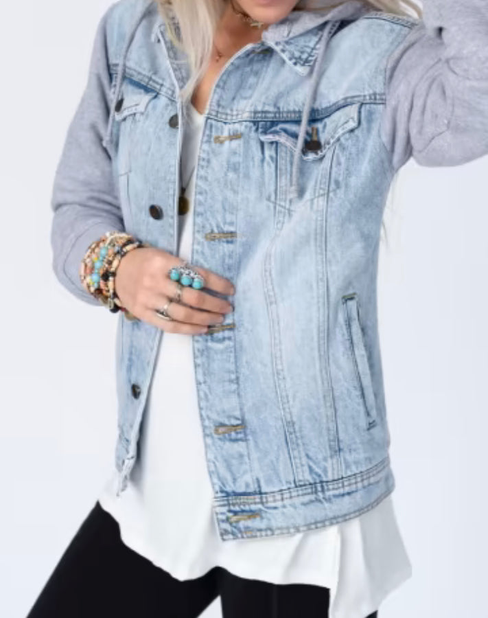 Women's Denim  Jacket with Fleece Hoodies