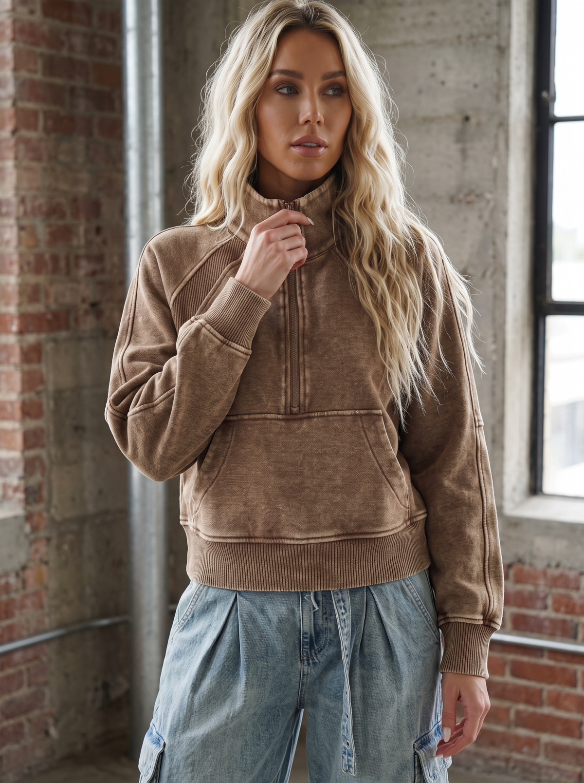 Washed 1/2 Zip Pullover