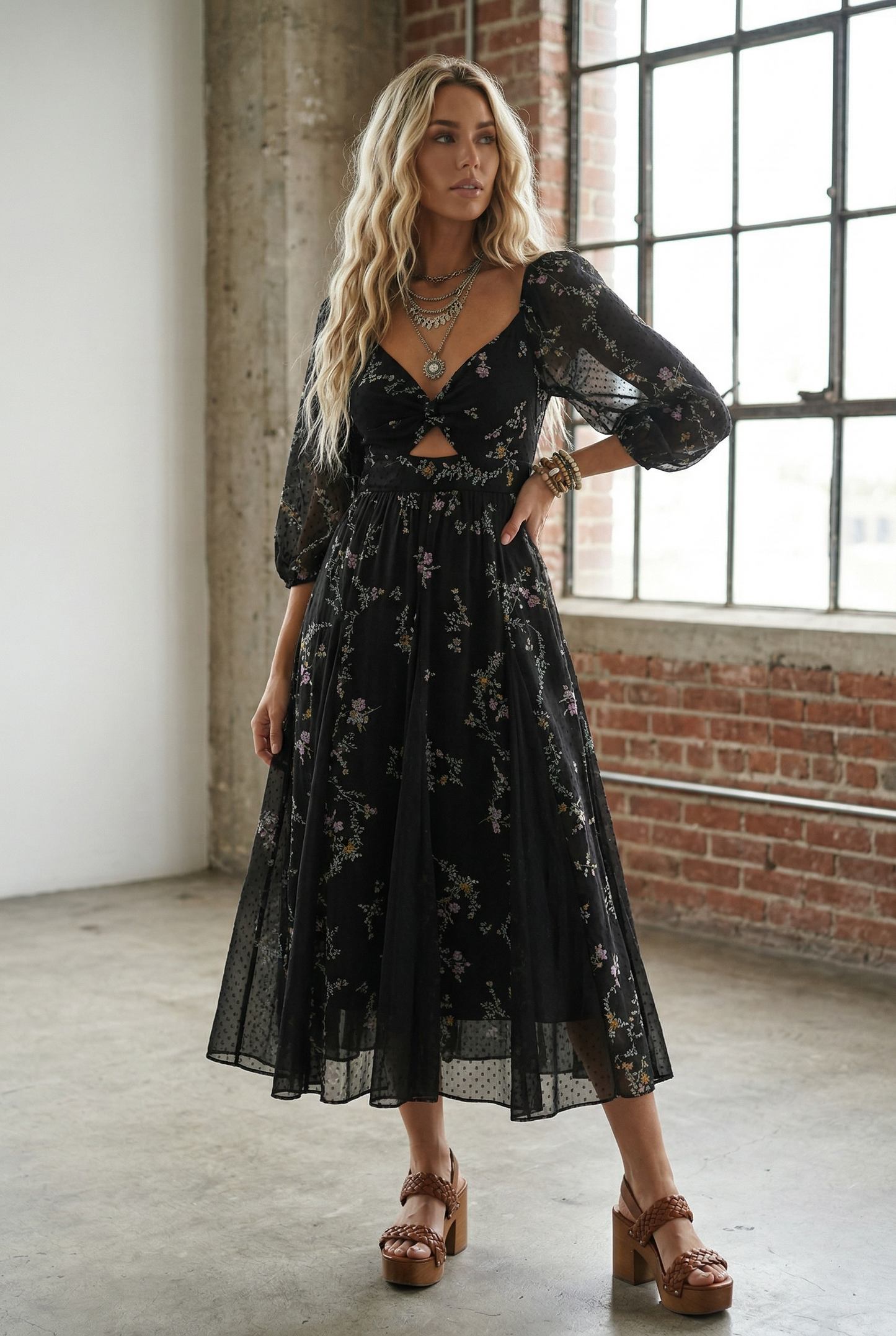 Angie Floral Swiss Dot Maxi Dress