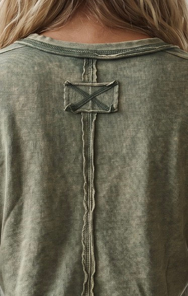 Mixed Button Thumb Hole Top