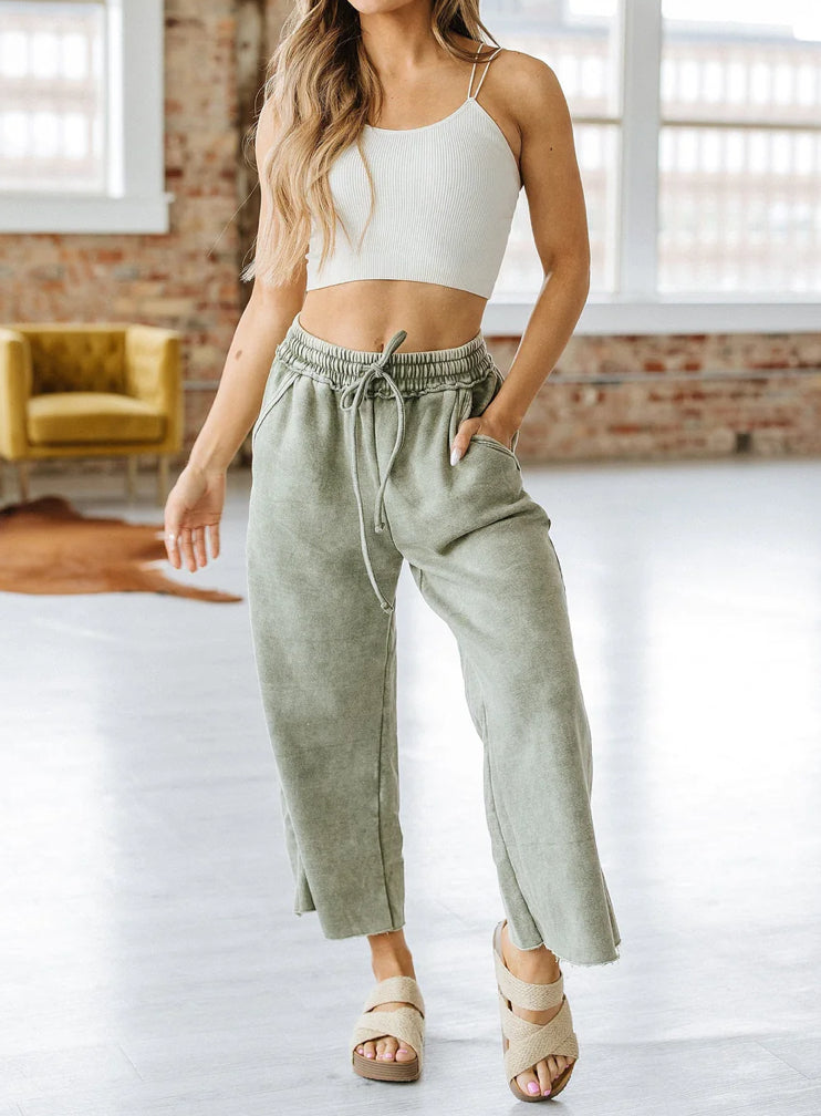 Washed Cropped Wide Leg Sweats